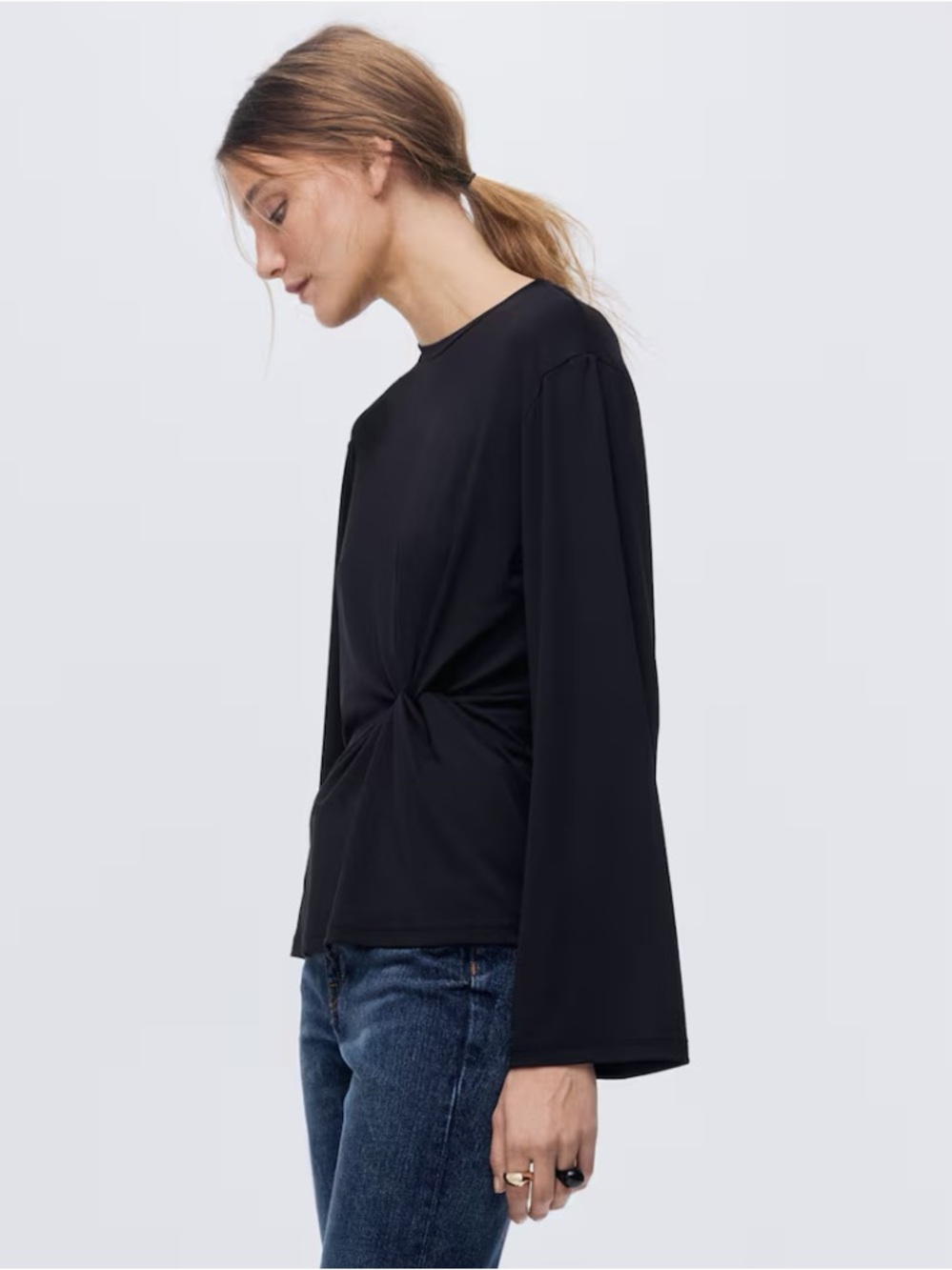 H&M Black Long-Sleeve Twist Front Tee